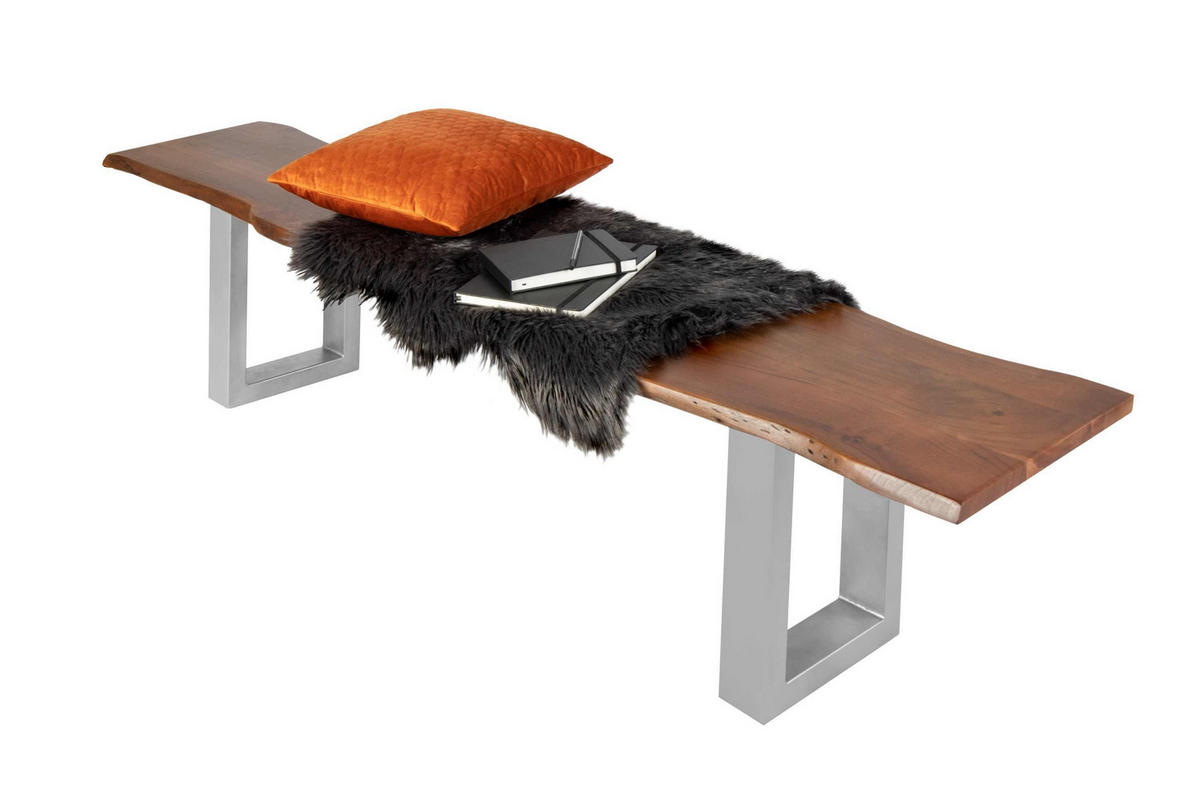 SITZBANK NOAH - Silberfarben/Braun, Holz/Metall (220/47/42cm) - SAM