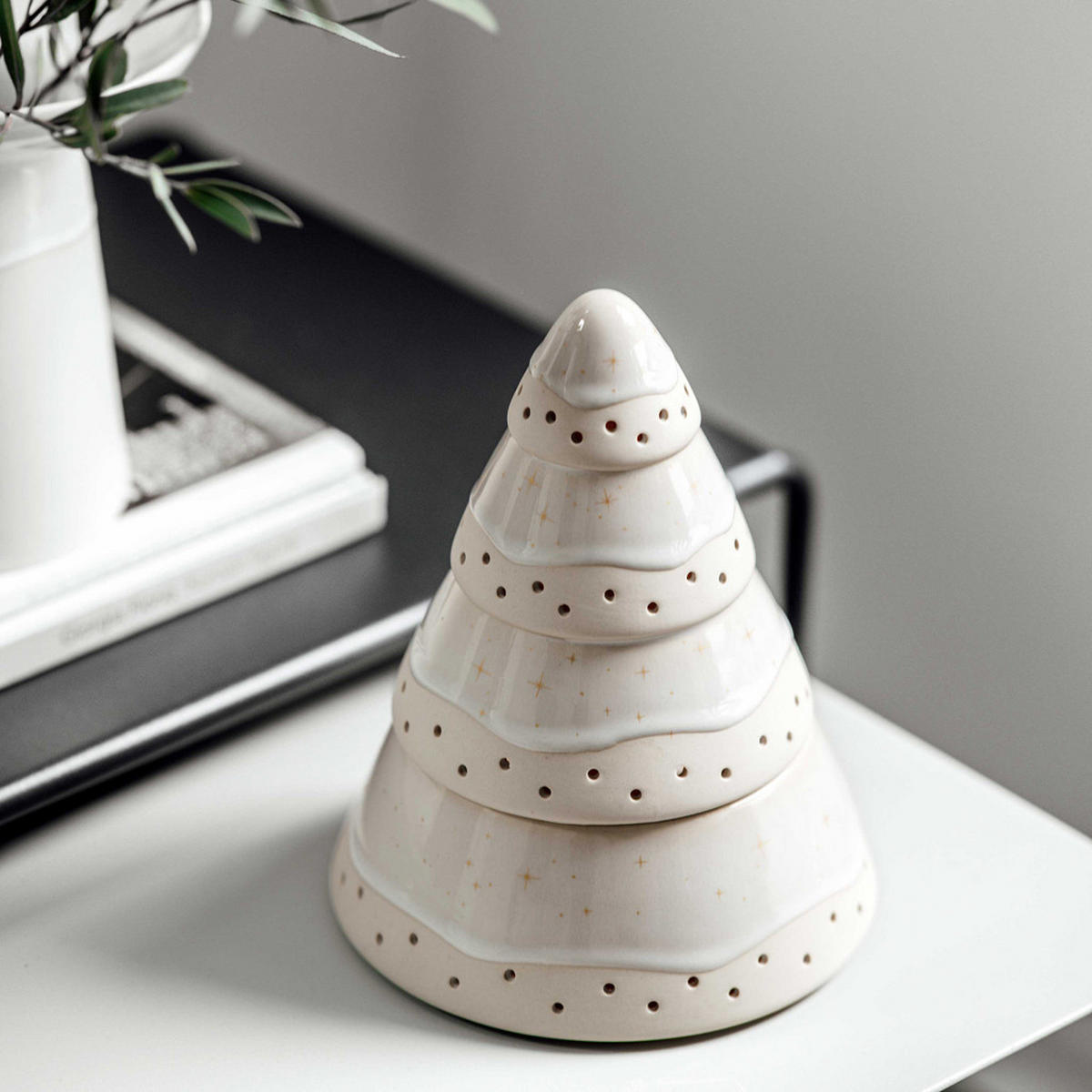WINDLICHT BAUM Winter Glow beige ø 14,6 cm - Beige, Keramik (14.6/18.3/14.6cm) - like.Villeroy & Boch