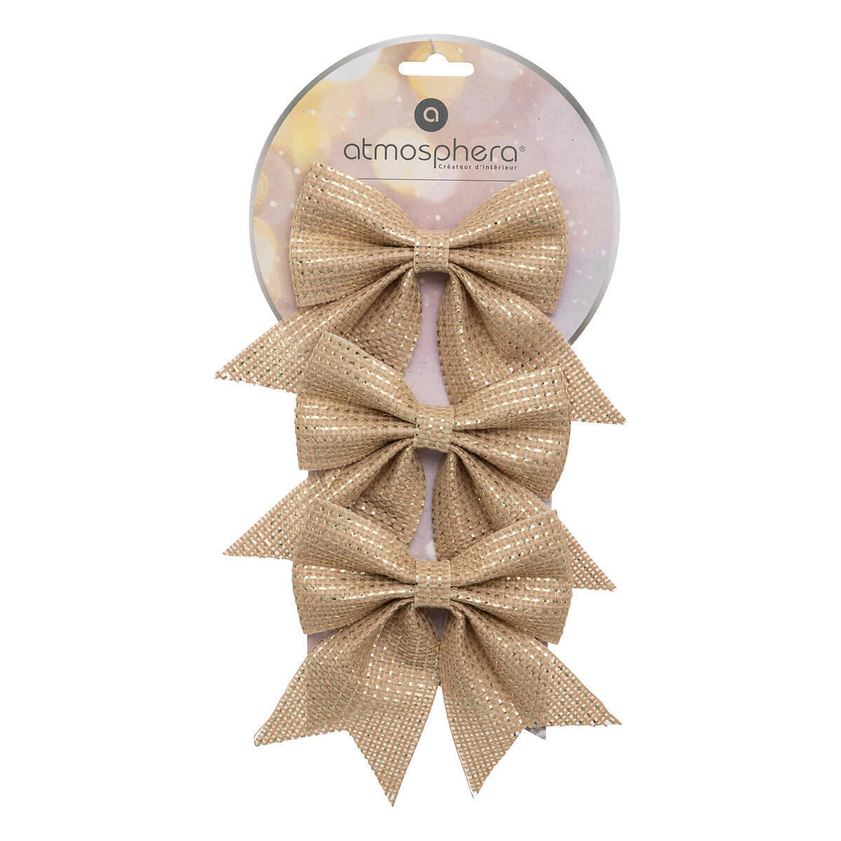 JUTE SCHLEIFE mit goldenen Faden 12/13 cm 3er-Set - Beige, Naturmaterialien (1/13/12cm) - Atmosphera Createur d´interieur