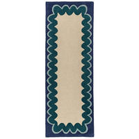 LÄUFER handgetuftet WAVENEY, in Petrol, Zickzack-Wellenbordüre, 80 x 230 cm - Türkis, Textil (80/230cm) - KADIMA DESIGN