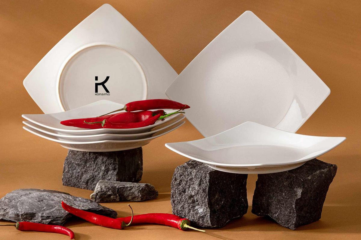 TELLERSET EPIRI Dessertteller 6 Personen 6-tlg - Weiß, Keramik (21cm) - KONSIMO®