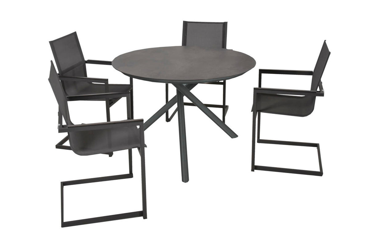 GARTEN-SITZGRUPPE Helga 5-teilig Gartenmöbel-Set - Schwarz, Kunststoff - DELUKE