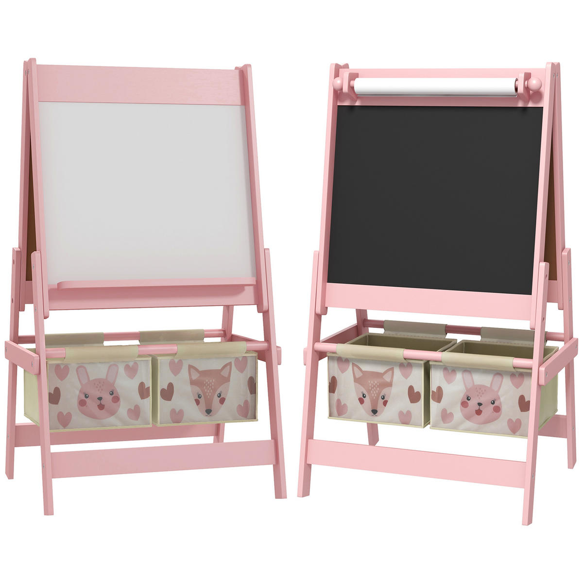 KINDERTAFEL, 3 in 1 Kinder Staffelei, Doppelseitige Standtafel mit Papierrolle - Rosa, Holzwerkstoff (46.5/93/54cm) - AIYAPLAY