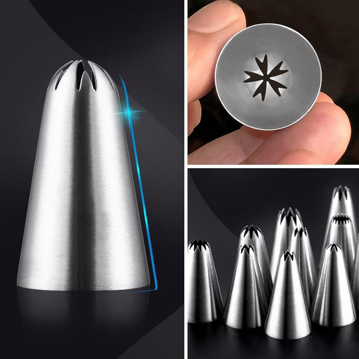 SPRITZTÜLLEN Set 10-teilig Edelstahl 304 für Kuchen und Cupcakes - Silberfarben, Metall (2.4/2.4/4.4cm)