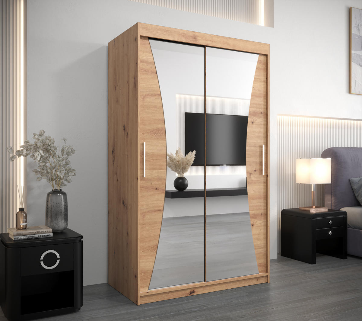 SCHWEBETÜRENSCHRANK 200/120/62 2-türig - Silberfarben/Eiche Artisan, Holz/Kunststoff (120/200/62cm) - Abiks Möbel