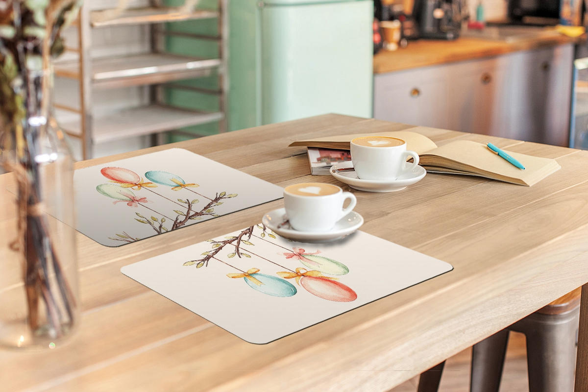 PLATZSETS 6er-Set Osterkuchen - Schleife - Eier Unterlage 45x30 cm - Creme, Kunststoff (0.3/45/30cm) - MuchoWow