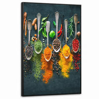 LEINWAND Bilder mit Rahmen - Kräuter - Gewürze - Löffel - 100x150 - Currygelb, Textil (100/150cm) - MuchoWow