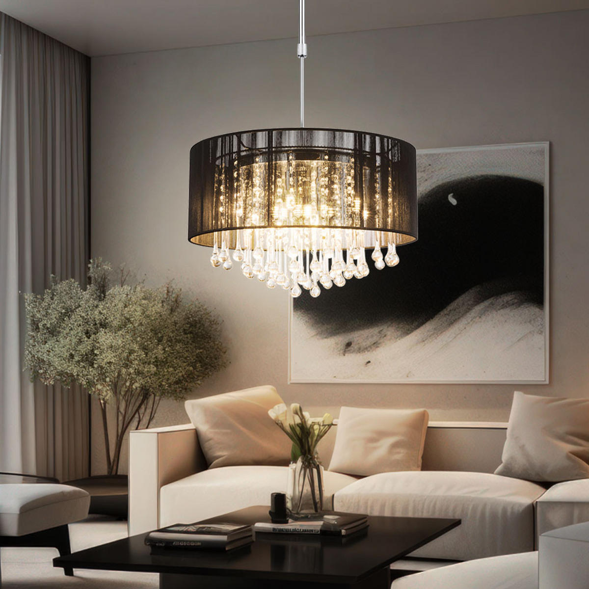 LED HÄNGELEUCHTE Bagana Metall Schwarz - Schwarz, Glas (50/50/120cm) - Globo Lighting