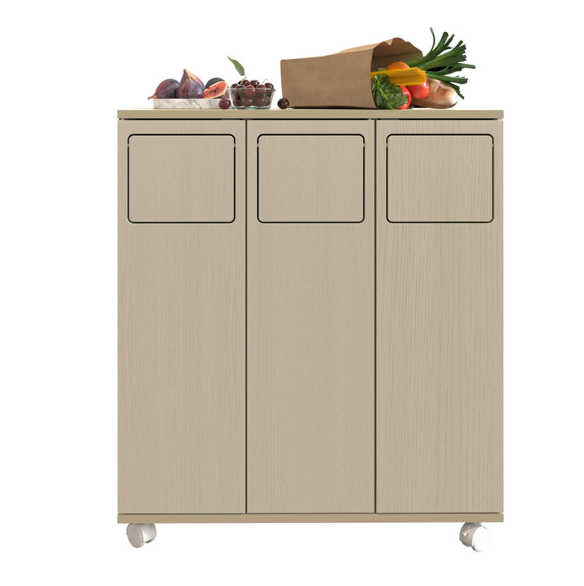 KOMMODE 69,3/35/80 cm aus MDF mit 3 Fächern und Rollen Weiß - Weiß, Holzwerkstoff (70/80/35cm) - Modenvie