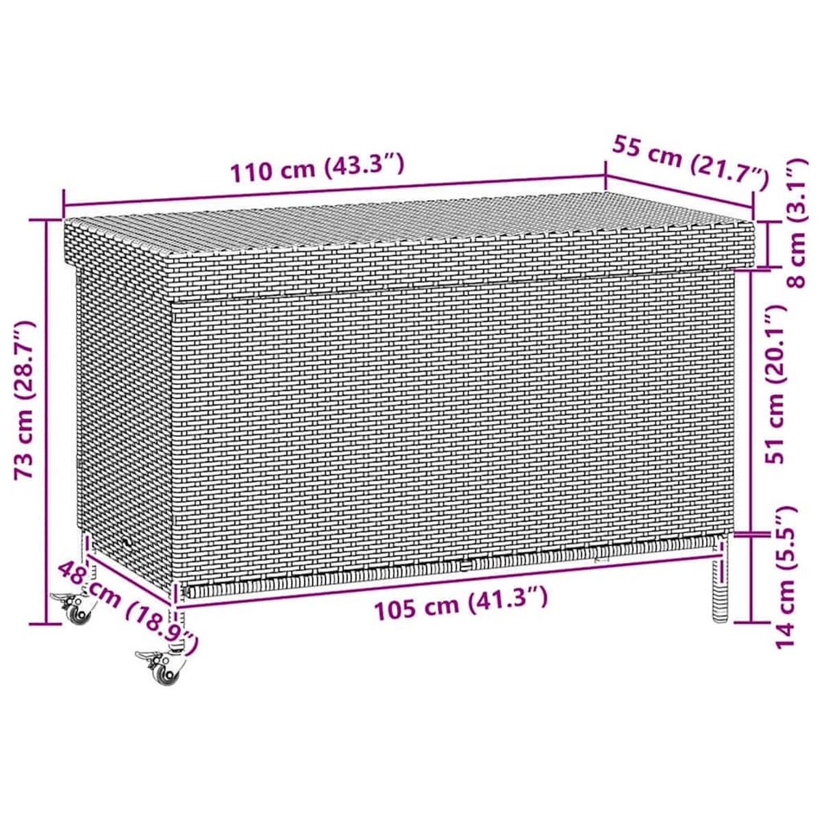 GARTENTRUHE Mit Rollen Beige 110/55/73 Cm Poly Rattan - Beige, Kunststoff (55/73/110cm) - vidaXL