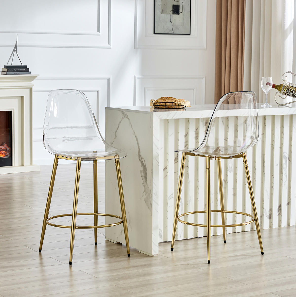 BARHOCKER 2er-Set 66 cm Transparent mit Metallgestell Gold - Goldfarben, Metall (48.5/102/48.5cm) - Meubliv
