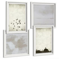 BILDER SET 4er Set - 50x50 cm & 40x60 cm Weißer Rahmen - Minimalistische Vögel im Flug - Weiß, Kunststoff (50/50cm) - TULUP