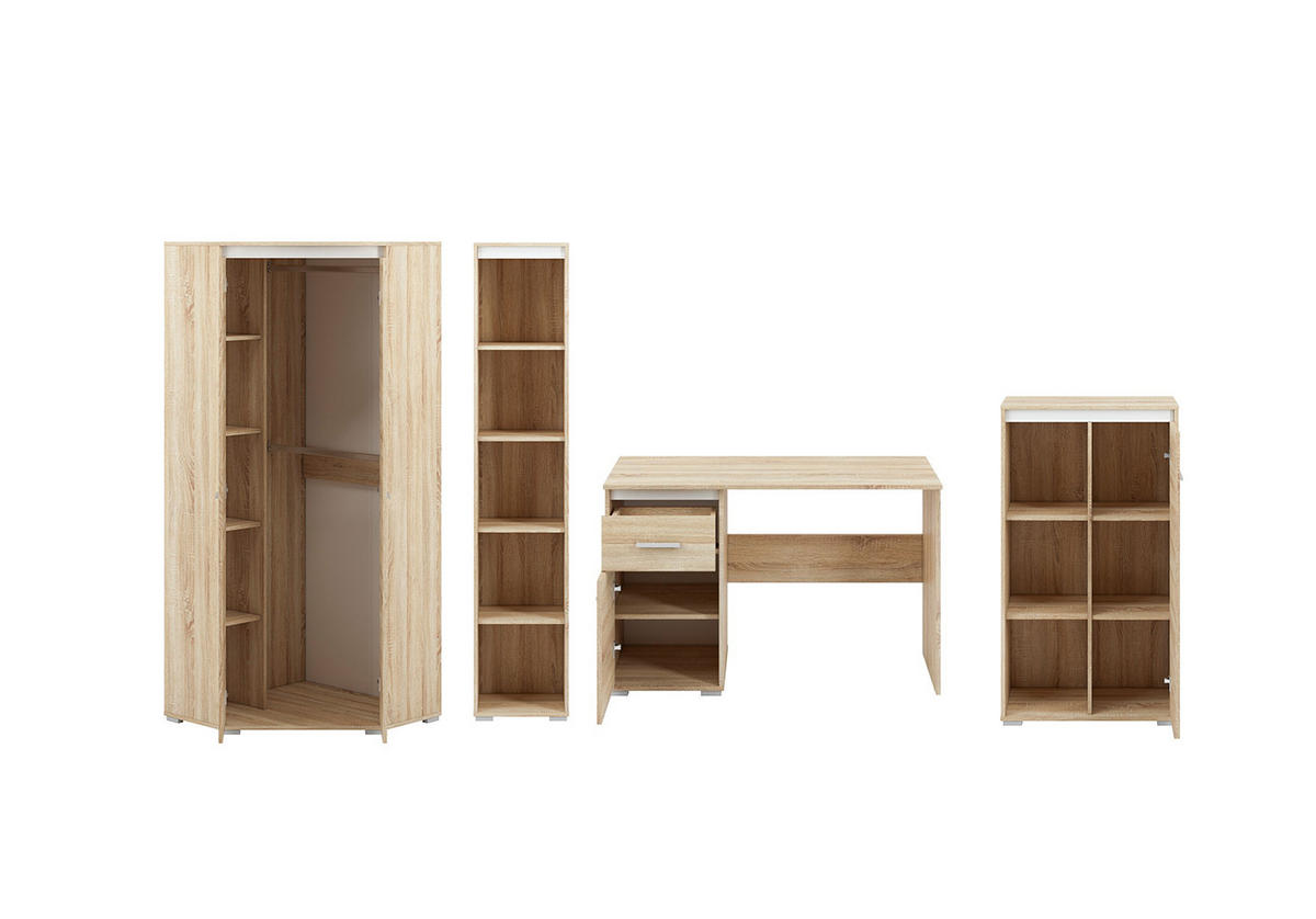 KINDERZIMMER-SET Avo Sonoma Eiche, Absetzung austauschbar, 4-teilig - Braun/Sonoma Eiche, Holz/Holzwerkstoff (311/200/82cm) - Feldmann-Wohnen
