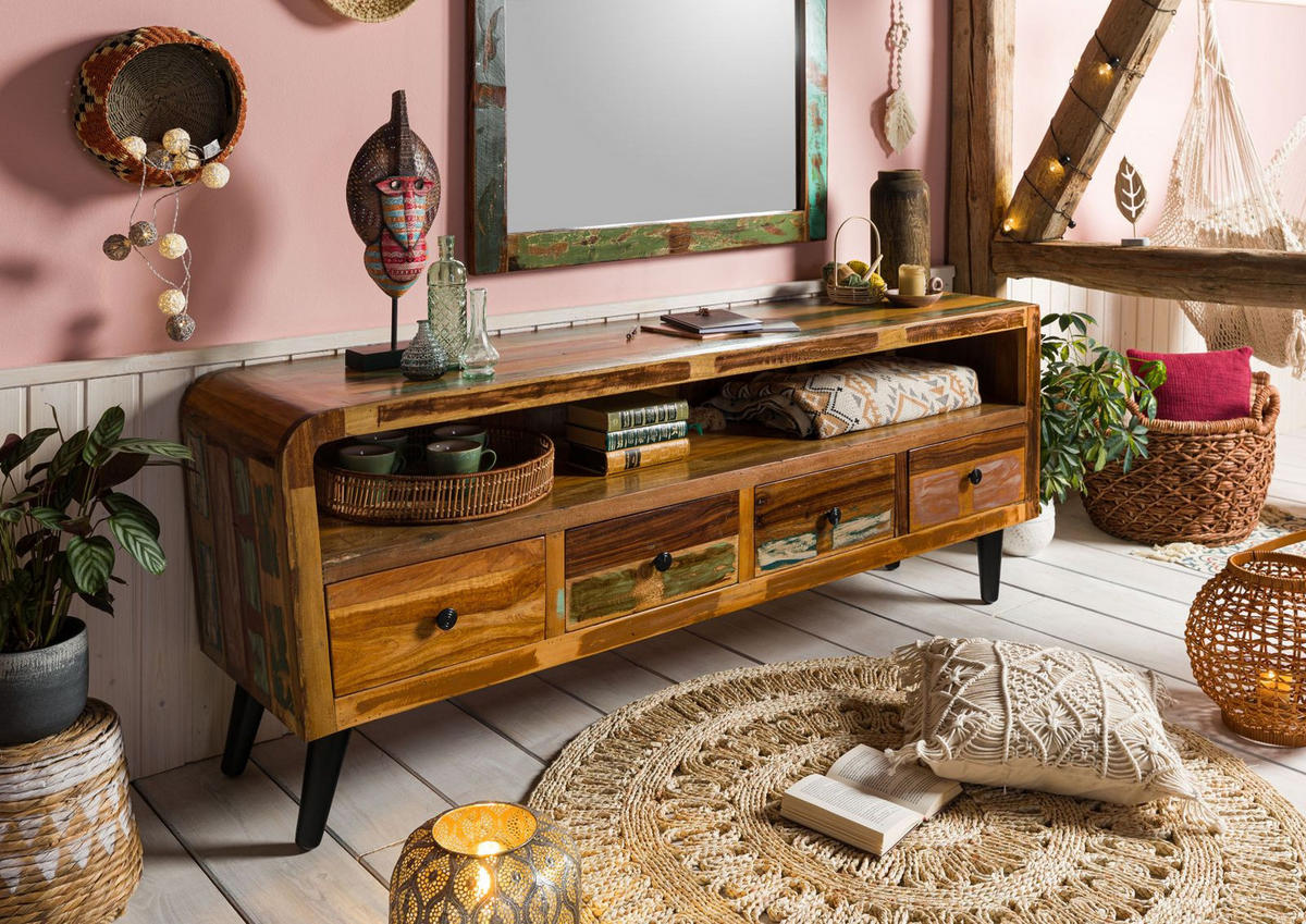 TV-BOARD Altholz 180x45x70 mehrfarbig lackiert SIXTIES #119 - Multicolor, Holz (180/70/45cm) - Massivmoebel24