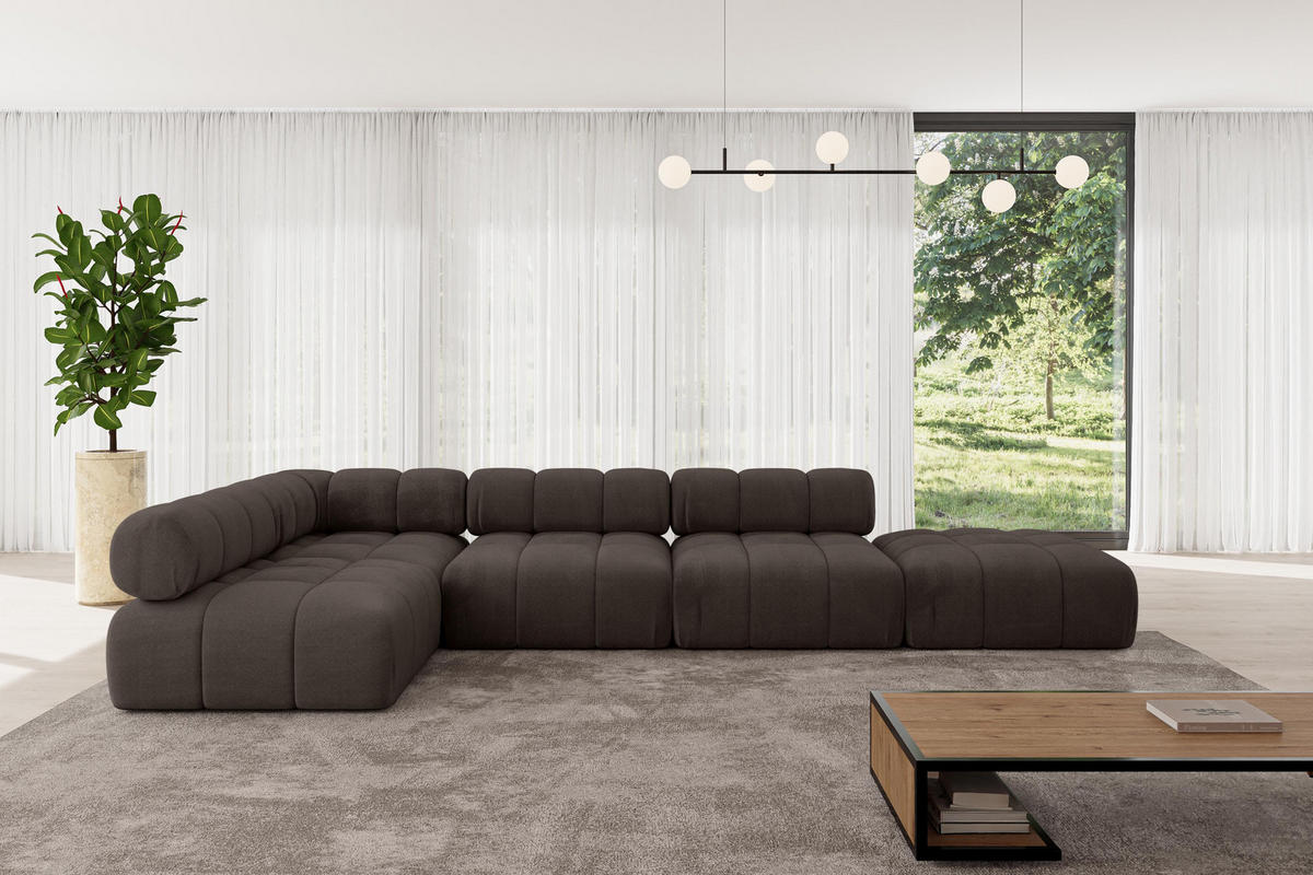 ECKSOFA modulares Sofa Favio-L2 - 380x190x70 cm Braun Velours - Braun, Holzwerkstoff/Textil (380/190cm) - ALTDECOR