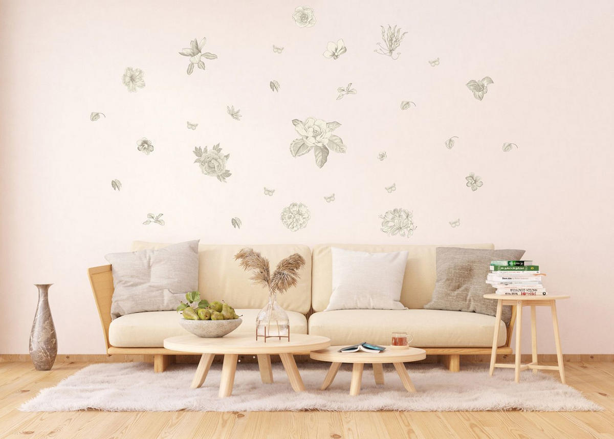 WANDTATTOO Blumen 65 x 42.5 cm - Grau, Papier (65/42.5/42.5cm) - Sanders & Sanders