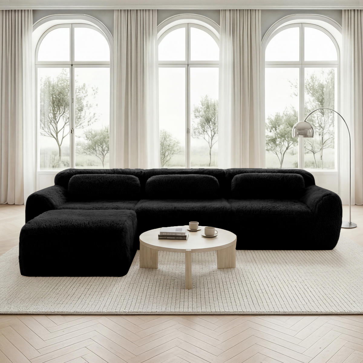 ECKSOFA 291/179/73 cm schwarz aus Plüsch rahmenlos und modular - Schwarz, Textil (179/291cm) - OKWISH