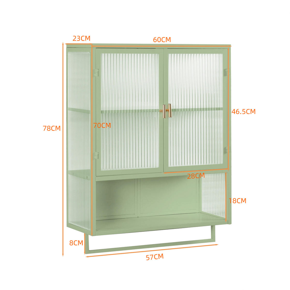 KÜCHENOBERSCHRANK 60/23/78 cm aus Glas und Metall mit geriffelter Glastür und Handtuchhalter Grün - Grün, Holzwerkstoff (60/78/23cm) - Modenvie