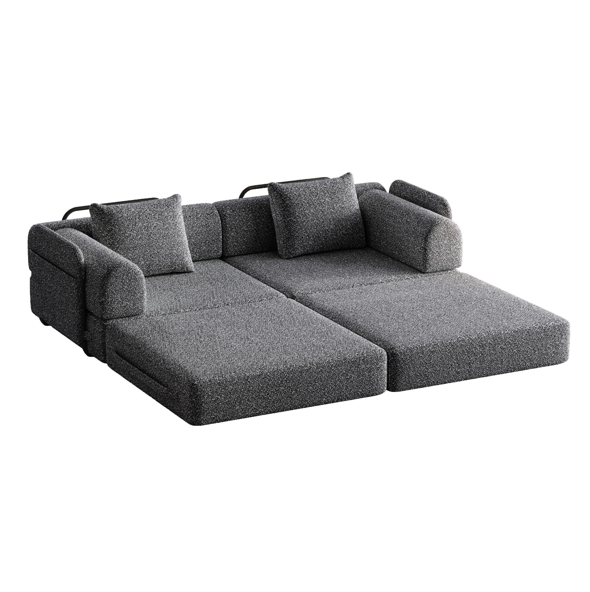 SCHLAFSOFA 2-in-1 mit Armlehnen-Ablagefach Chenille Grau 200/90/85 cm - Grau, Textil (181.6/49.5/94cm) - OKWISH
