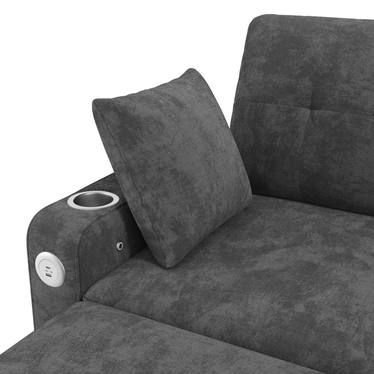 SOFA NA RAZVLAČENJE 2-sjedalo u sivoj boji s funkcijom razvlačenja, chenille - siva/crna, drvni materijal/tekstil (141.5/83.5/131cm) - CHICFURN
