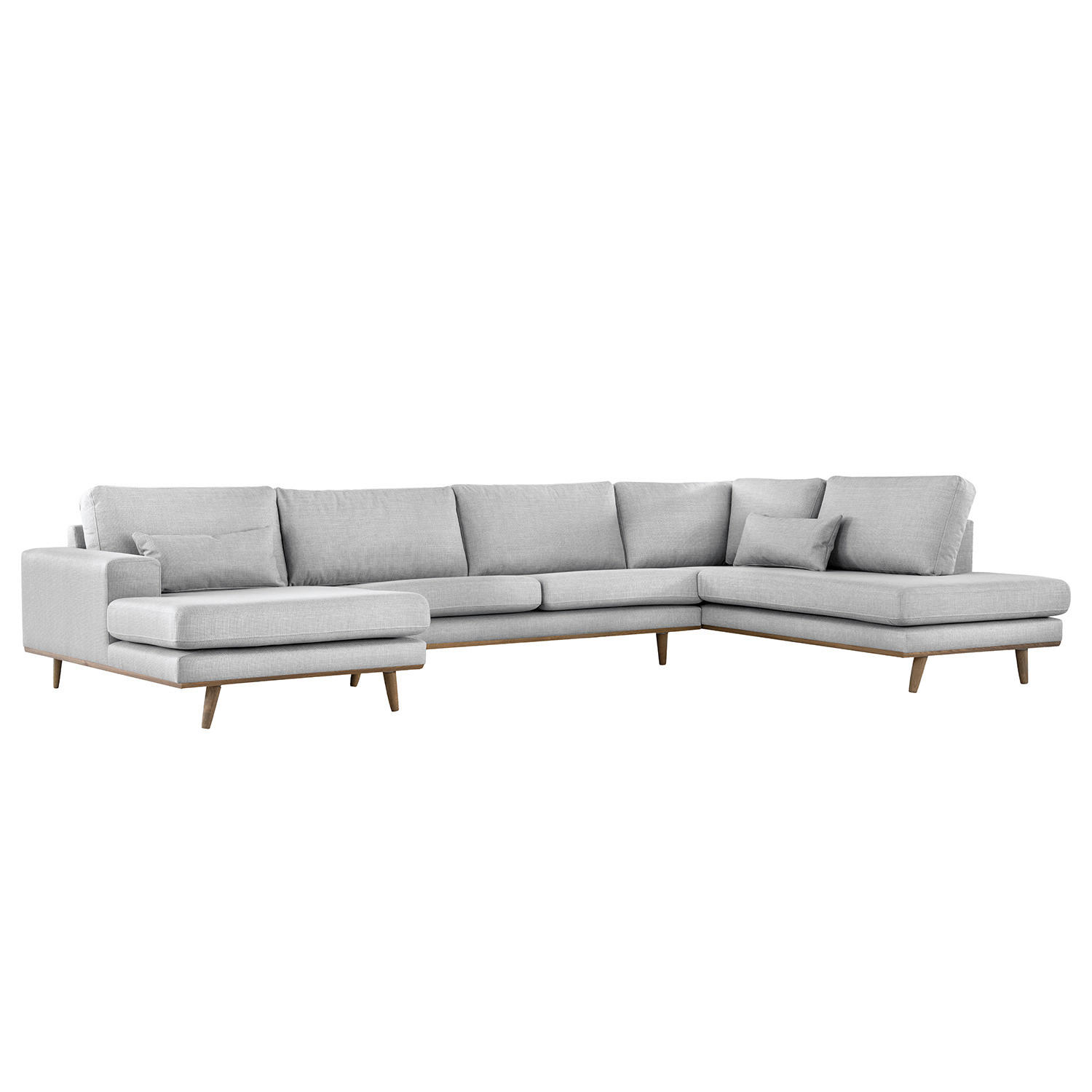 WOHNLANDSCHAFT mit Longchair - Eichefarben/Hellgrau, Eichenholz/Textil (371/81/219cm) - home24