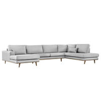 WOHNLANDSCHAFT mit Longchair - Eichefarben/Hellgrau, Eichenholz/Textil (371/81/219cm) - home24