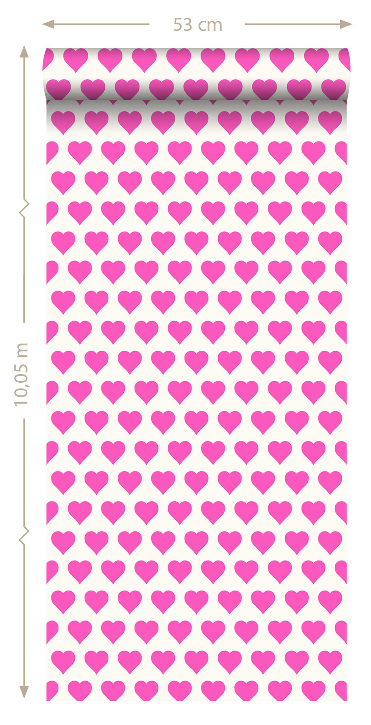 TAPETE Herzen 53 cm x 10.05 m - Pink, Papier (53/0.1cm) - ESTAhome