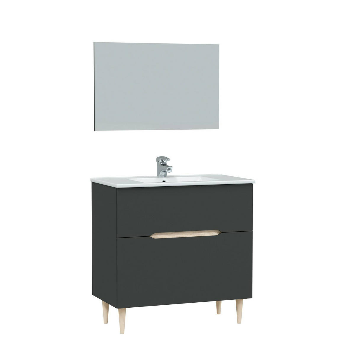 BADEZIMMERMÖBEL Anthrazit, Eiche 45/80/80 cm - Schwarz, Holzwerkstoff (80/80/45cm) - DMORA