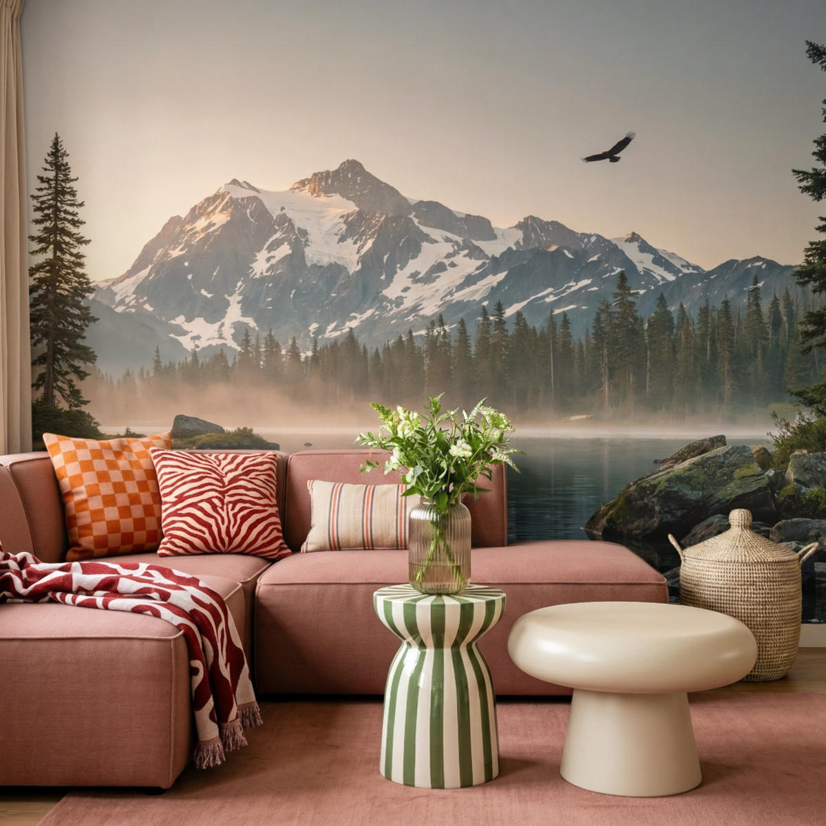 TAPETE - Berge - Wasser - Bäume - 350x260 cm - Multicolor, Papier (350/260cm) - OnlyWow
