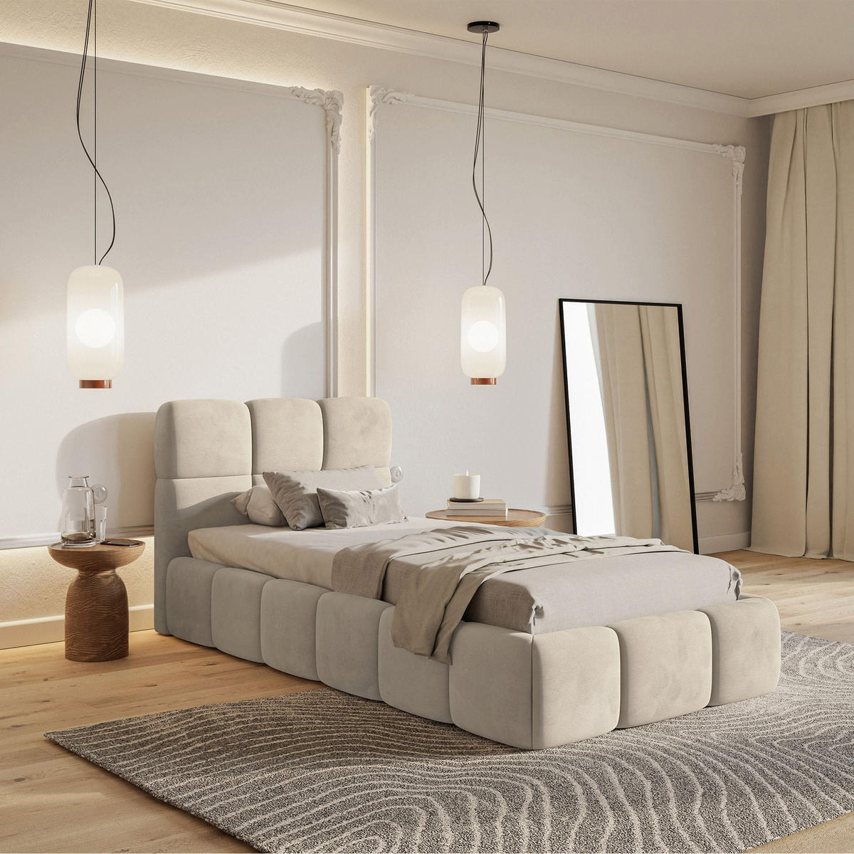 POLSTERBETT Cloudy Hellbeige Samt, Bettkasten & Lattenrost, 90x200 cm - Ecru/Schwarz, Kunststoff/Textil (90/200cm) - Selsey