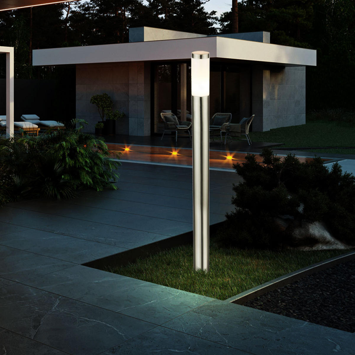 WEGELEUCHTE Edelstahl Silber 2er Set - Silberfarben, Kunststoff (12.7/12.7/110cm) - Globo Lighting