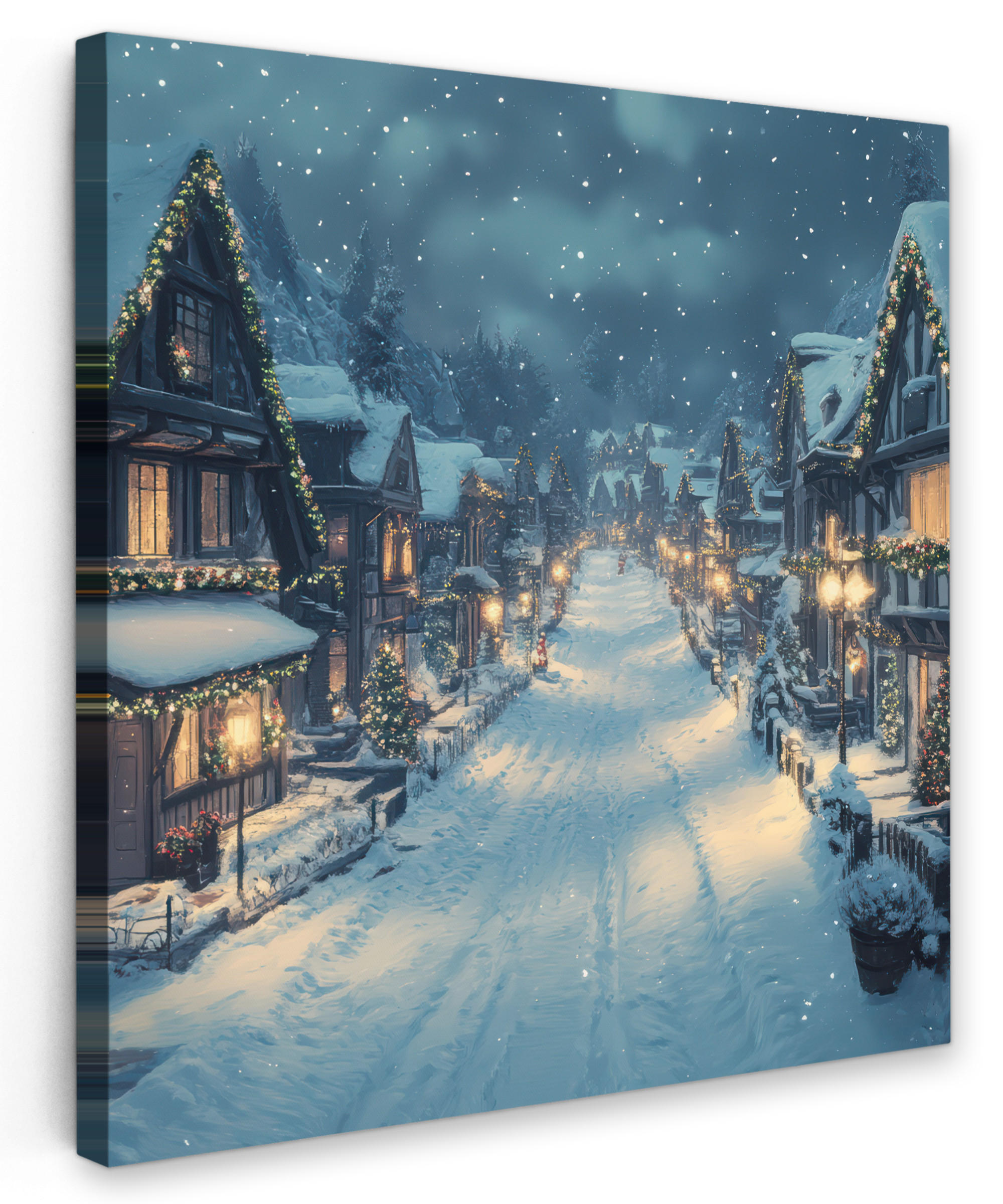 LEINWANDBILD Weihnachtsdorf - Weihnachten - Schnee - Winter 20x20 cm - Dunkelblau, Textil (20/20cm) - MuchoWow