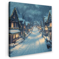 LEINWANDBILD Weihnachtsdorf - Weihnachten - Schnee - Winter 20x20 cm - Dunkelblau, Textil (20/20cm) - MuchoWow