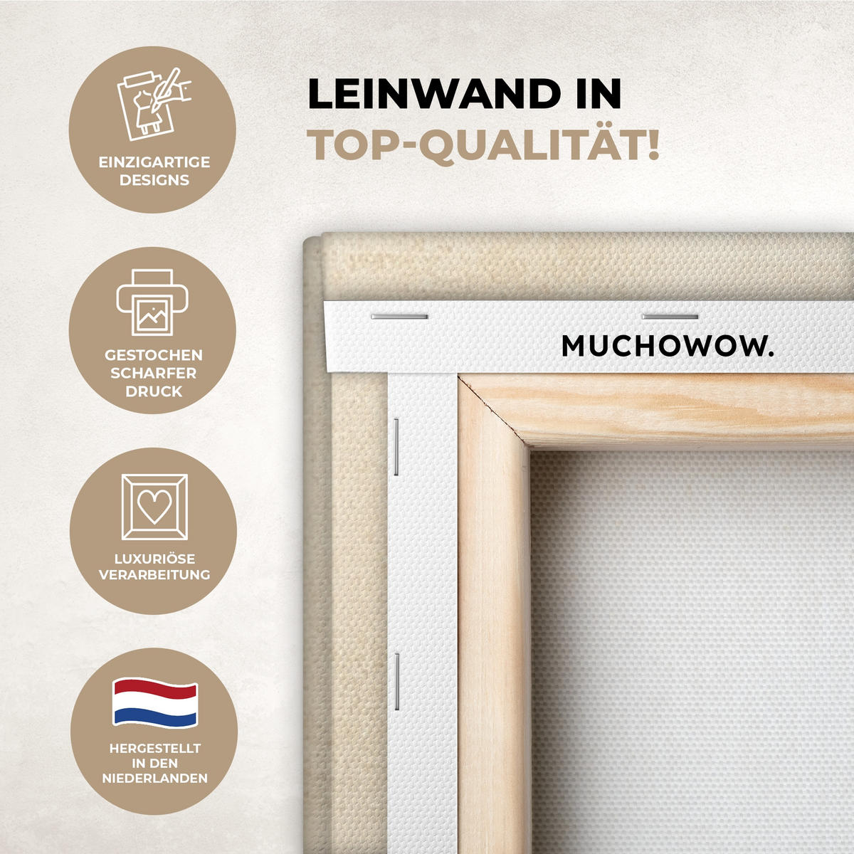 LEINWANDBILD Landschaft - Japandi - Vogel 90x140 cm - Beige, Textil (90/140cm) - MuchoWow