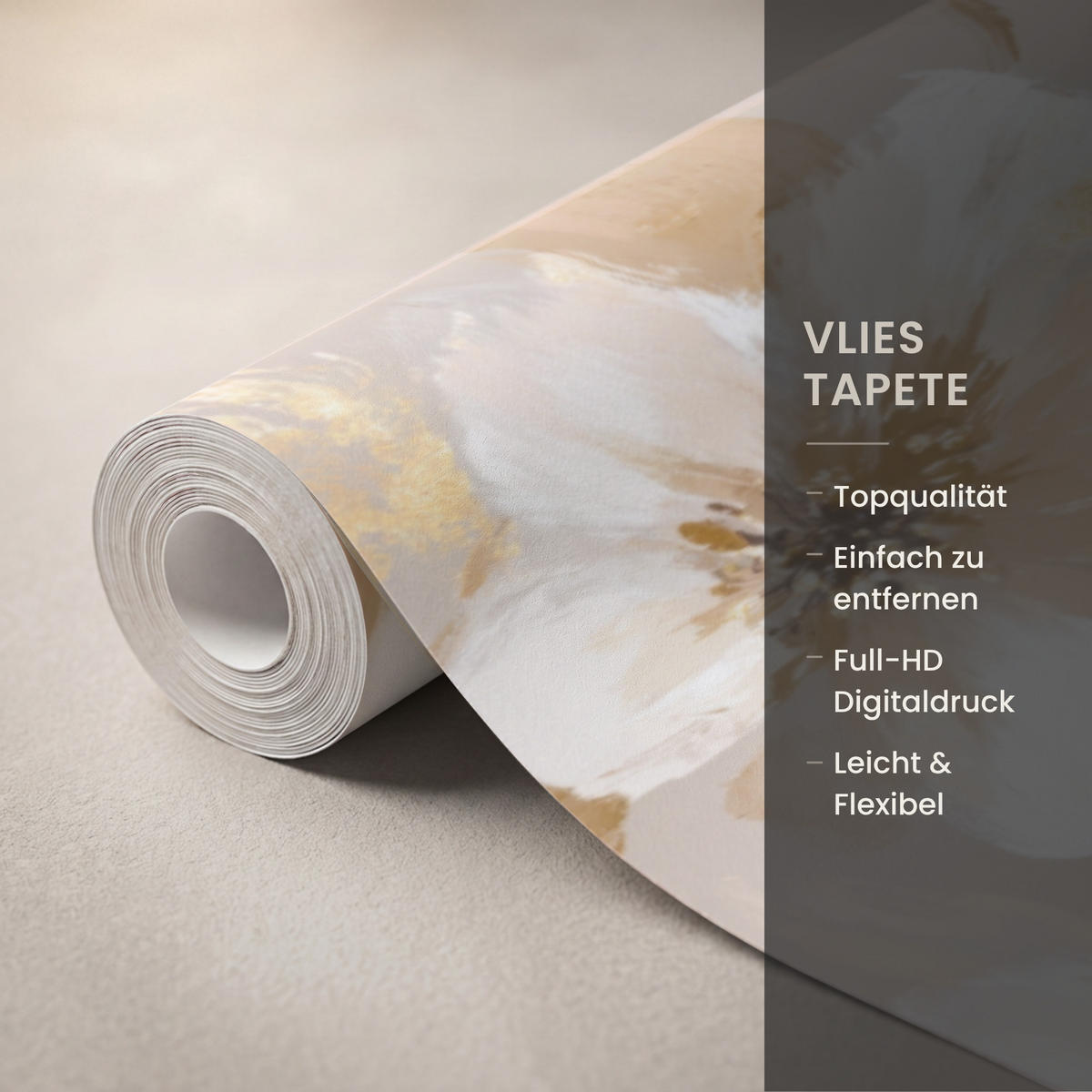 TAPETE - Blumen - künstlerisch - Gold - 300x200 cm - Beige, Papier (300/200cm) - OnlyWow