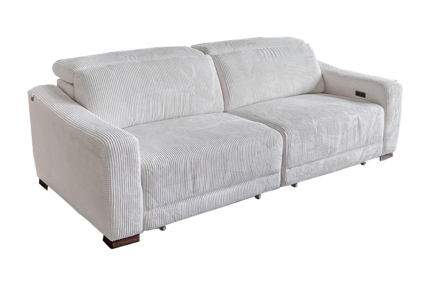 SOFA KIANA Cremeweiß Cord Relaxfunktion - Creme/Schwarz, Kunststoff/Textil (227/80/110cm) - KAWOLA