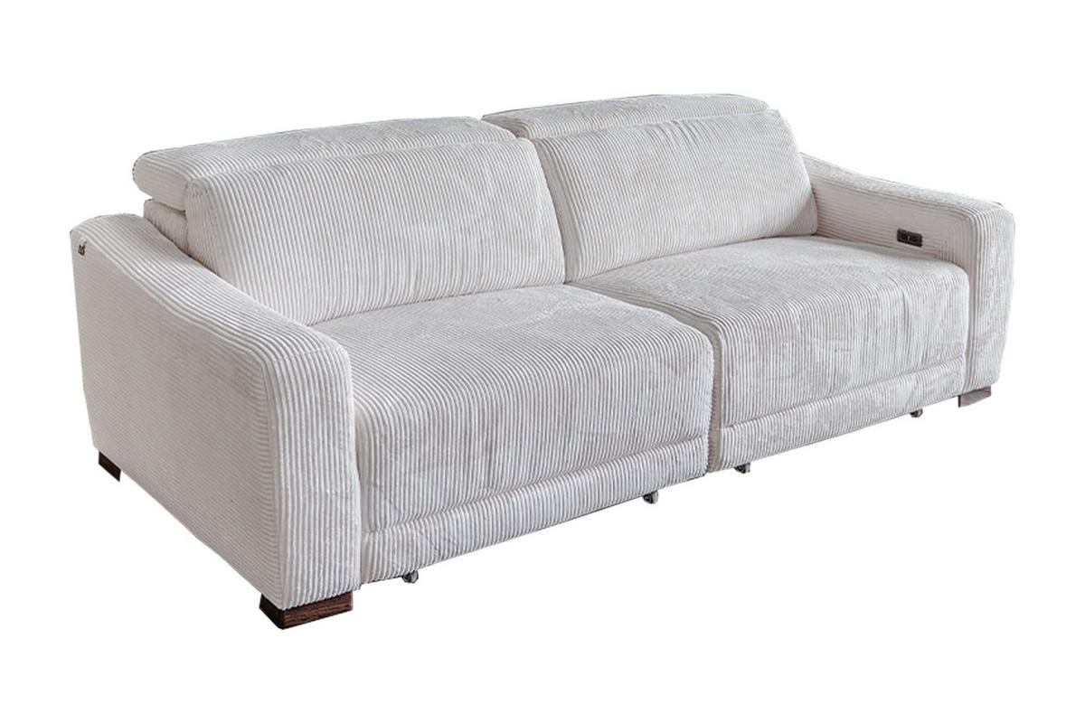 SOFA KIANA Cremeweiß Cord Relaxfunktion - Creme/Schwarz, Kunststoff/Textil (227/80/110cm) - KAWOLA