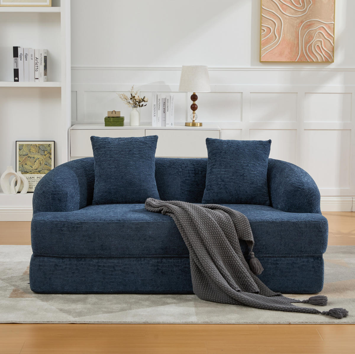 SOFA mit Schlaffunktion 157 x 84 x 65 cm Chenille Navy - Blau, Kunststoff (84/65/157cm) - Meubliv