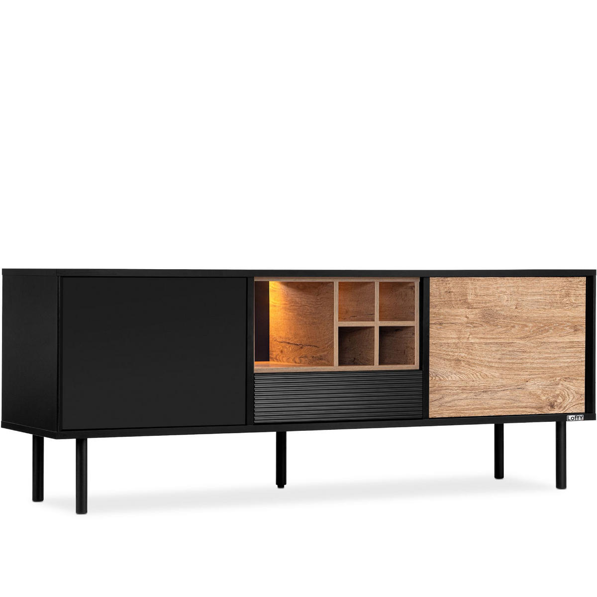 TV-SCHRÄNK LOFTY Loft-Stil, schwarz - Eichefarben/Multicolor, Holzwerkstoff (152/59/41cm) - KONSIMO®