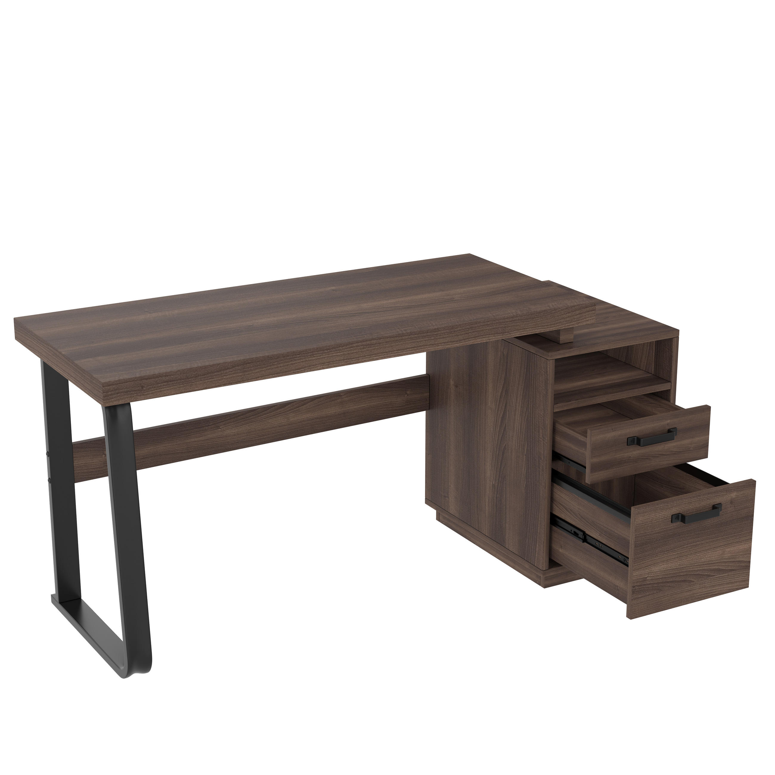 SCHREIBTISCH 135x54 cm mit Schubladen und Stahlgestell - Braun, Holzwerkstoff (54/135/76.4cm) - Gisaae