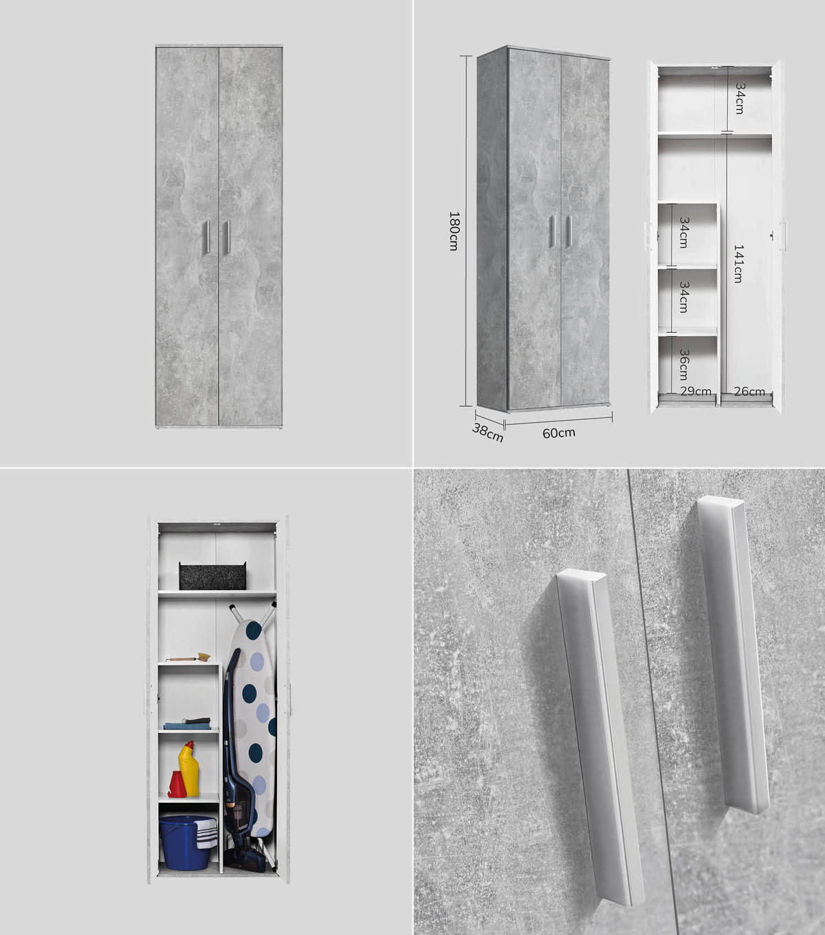 MEHRZWECKSCHRANK SET Der Allzweckwaffe - Silberfarben/Hellgrau, Holzwerkstoff (60/180/34cm) - Mokebo