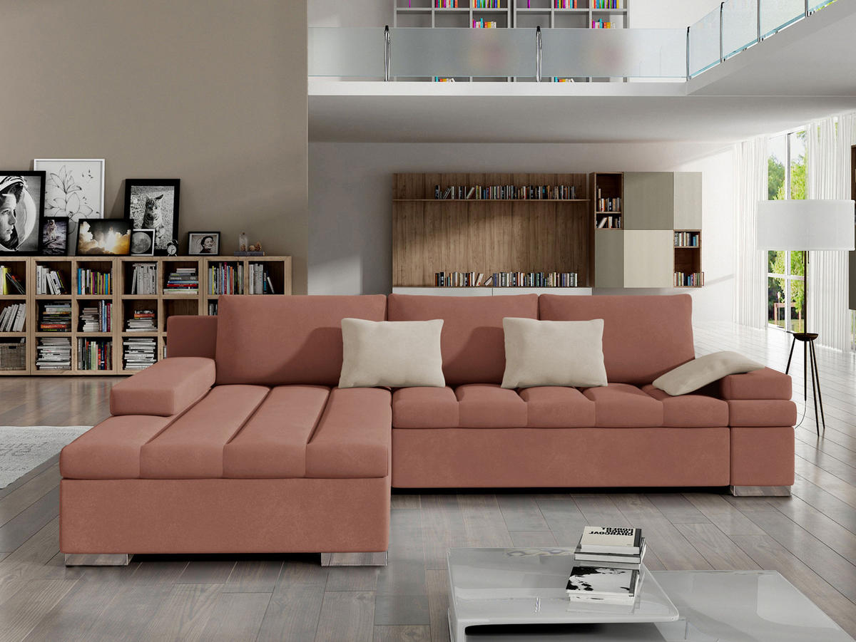 ECKSOFA Bangkok, Seite: Links - Silberfarben/Rosa, Holz/Textil (310/175cm) - MIRJAN24