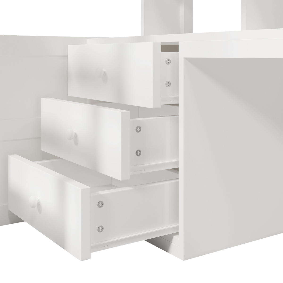 HOCHBETT 90x200cm Weiß LED-Licht Kleiderschrank Schreibtisch Schubladen - Weiß, Holz (90/200cm) - FLIEKS