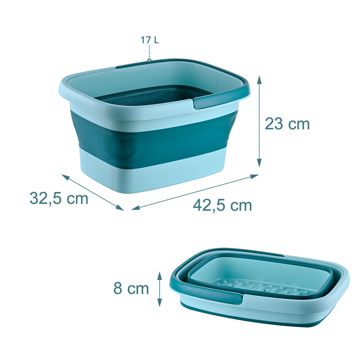 FUSSBADWANNE Blau faltbar Kunststoff 17 l - Türkis, Kunststoff (42.5/23/32.5cm) - Relaxdays