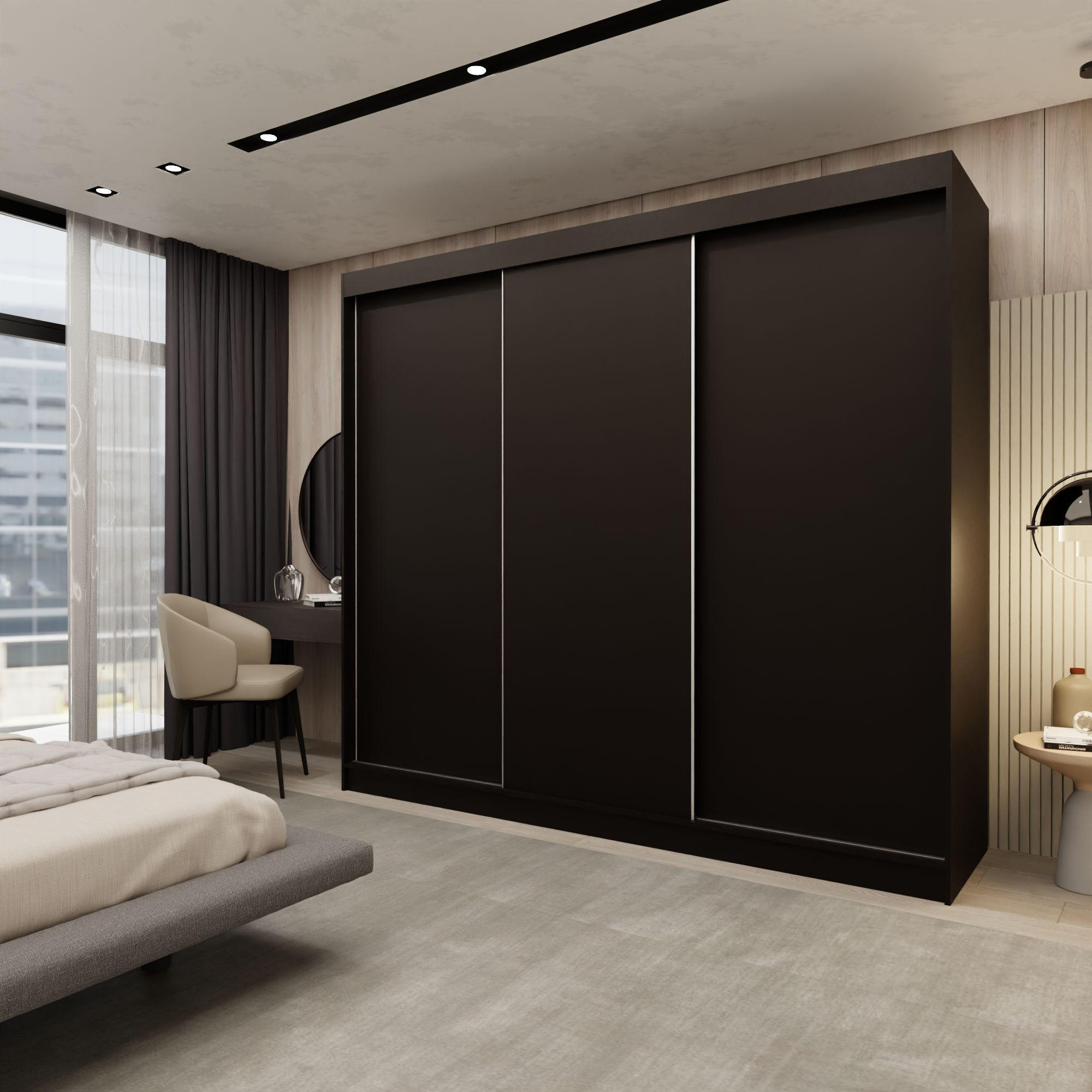 SCHWEBETÜRENSCHRANK SOFIA 240/216/61 cm 3-türig Schwarz - Schwarz, Holzwerkstoff (240/216/61cm) - MASSENO