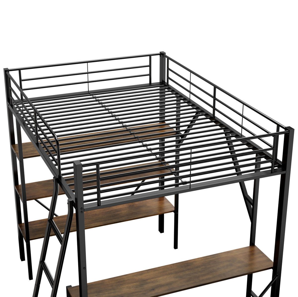 HOCHBETT 90/200 cm aus Metall und MDF mit Schreibtisch und 3 Ablagen Schwarz - Schwarz, Metall (90/200cm) - Modenvie