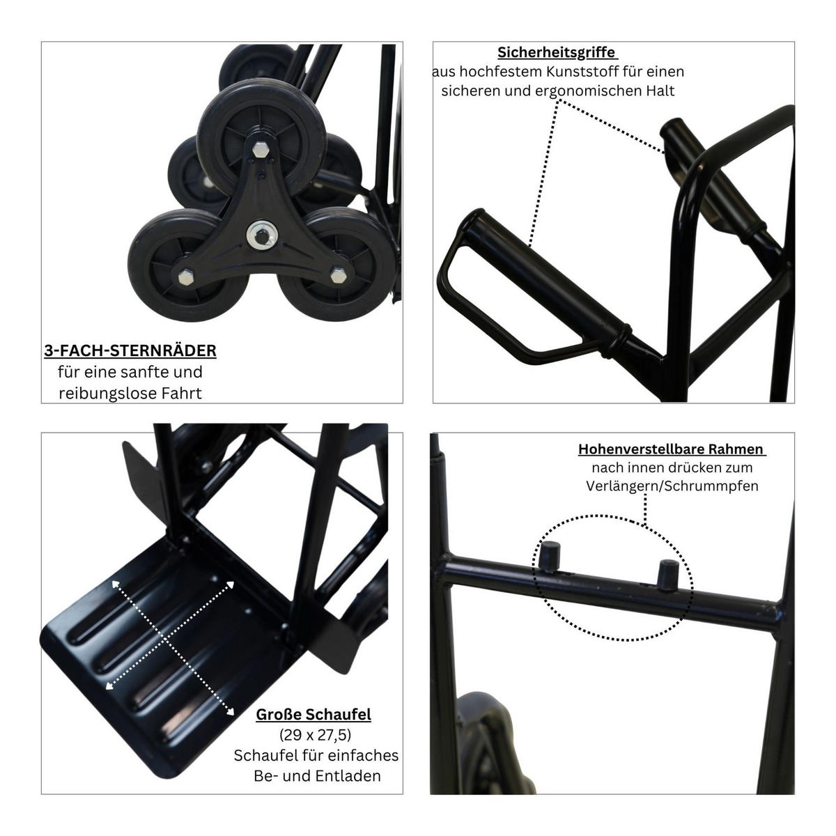 TREPPENSTEIGER Sackkarre Odin 111x60x43cm Tragkraft 200kg Schwarz - Schwarz, Metall (43/60/111cm) - PROREGAL