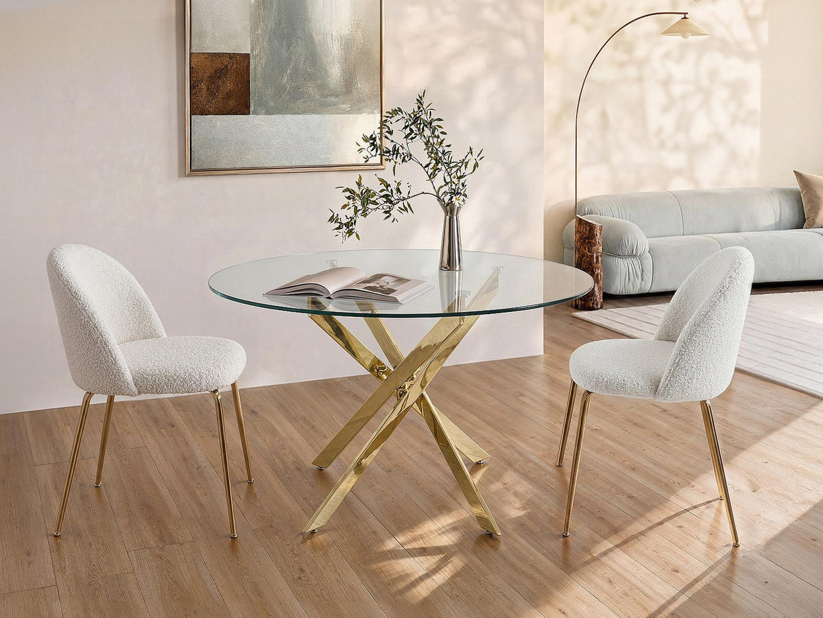 ESSTISCH - 4 Personen - Glas - Transparent, Goldfarben COSIMA - Goldfarben, Glas (140/140/77cm) - Vente-Unique
