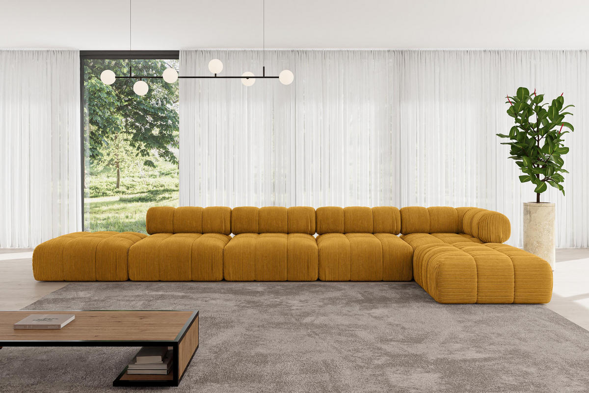 ECKSOFA modulares Sofa Kerru-L3 - 475x190x70 cm Senfgelb Cord - Currygelb, Holzwerkstoff/Textil (475/190cm) - ALTDECOR