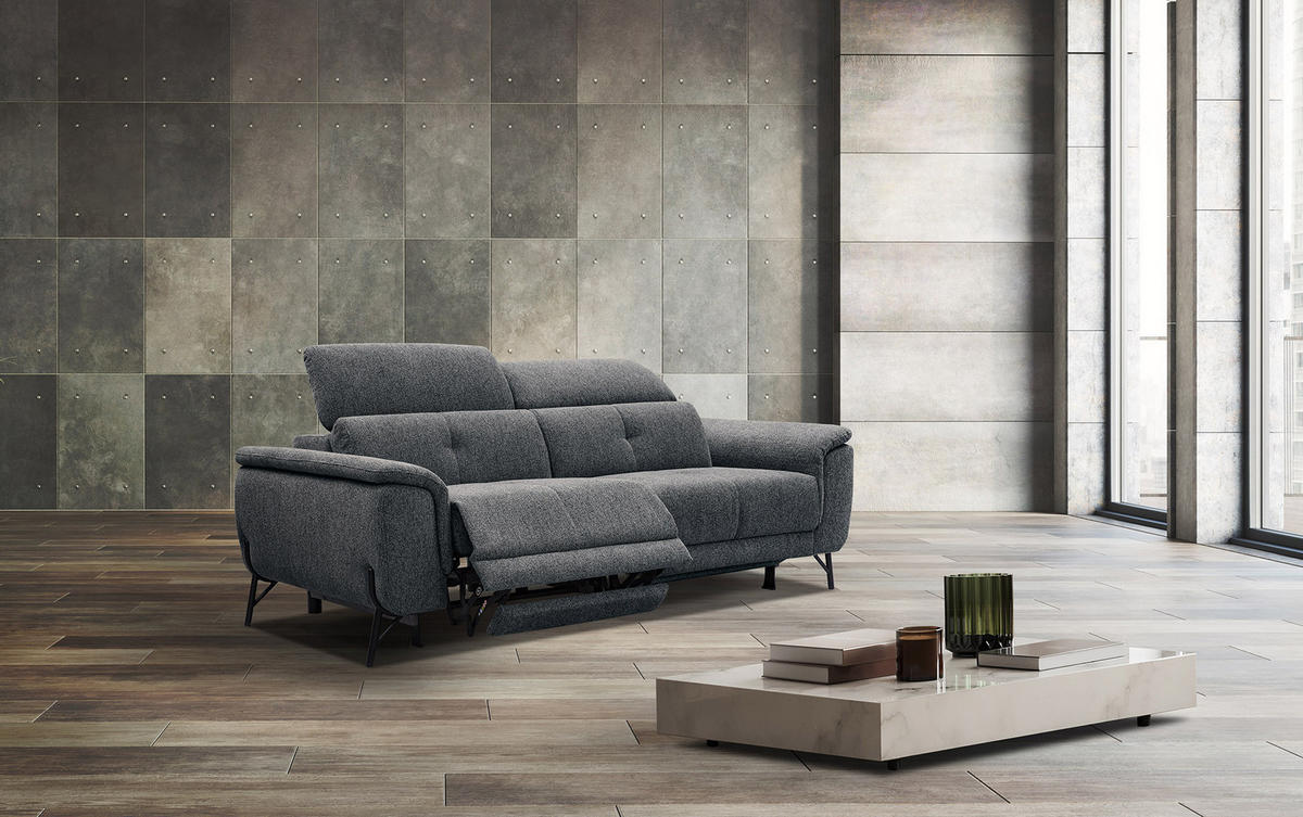 SOFA AVENA 3-Sitzer mit 2 Relaxfunktionen, dunkelgrau - Dunkelgrau, Holzwerkstoff/Textil (204/80/108cm) - Courtois Laville